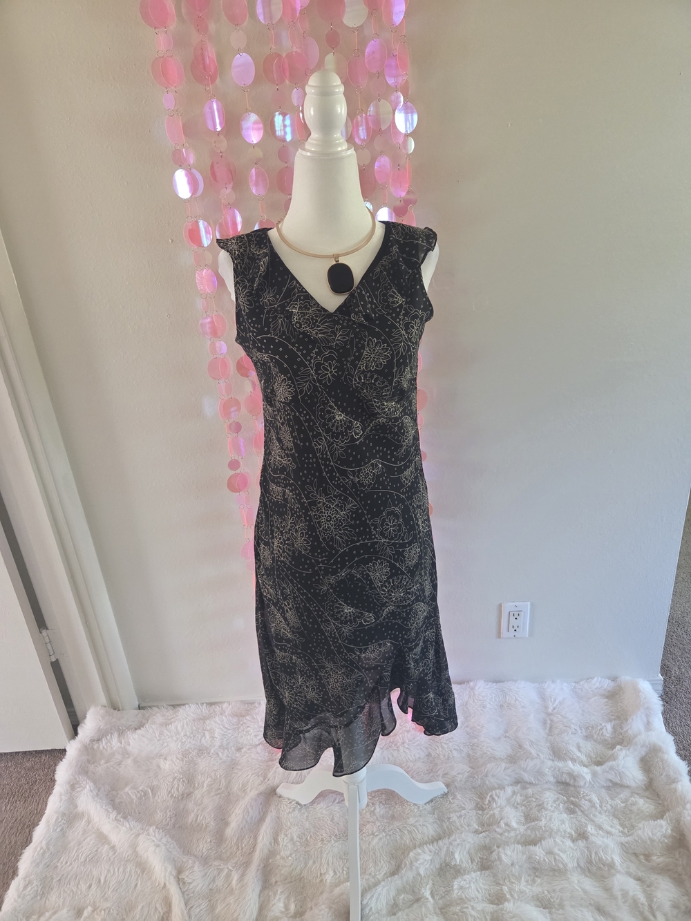 LOFT Black Printed Asymmetrical V-Neck Dress
